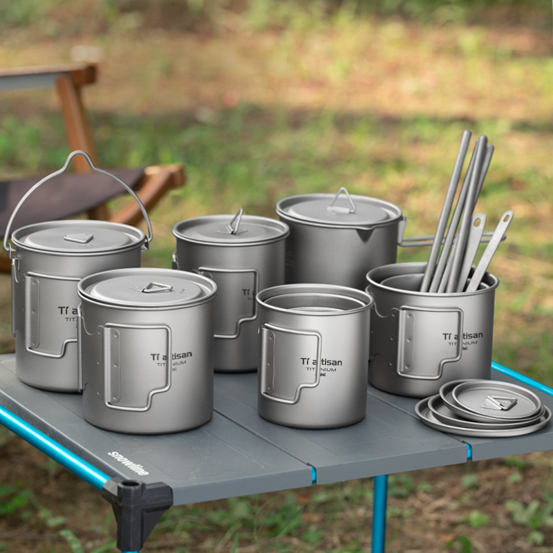 Camping Cooking Pan Set - Tiartisan extérieur titane léger Portable thé