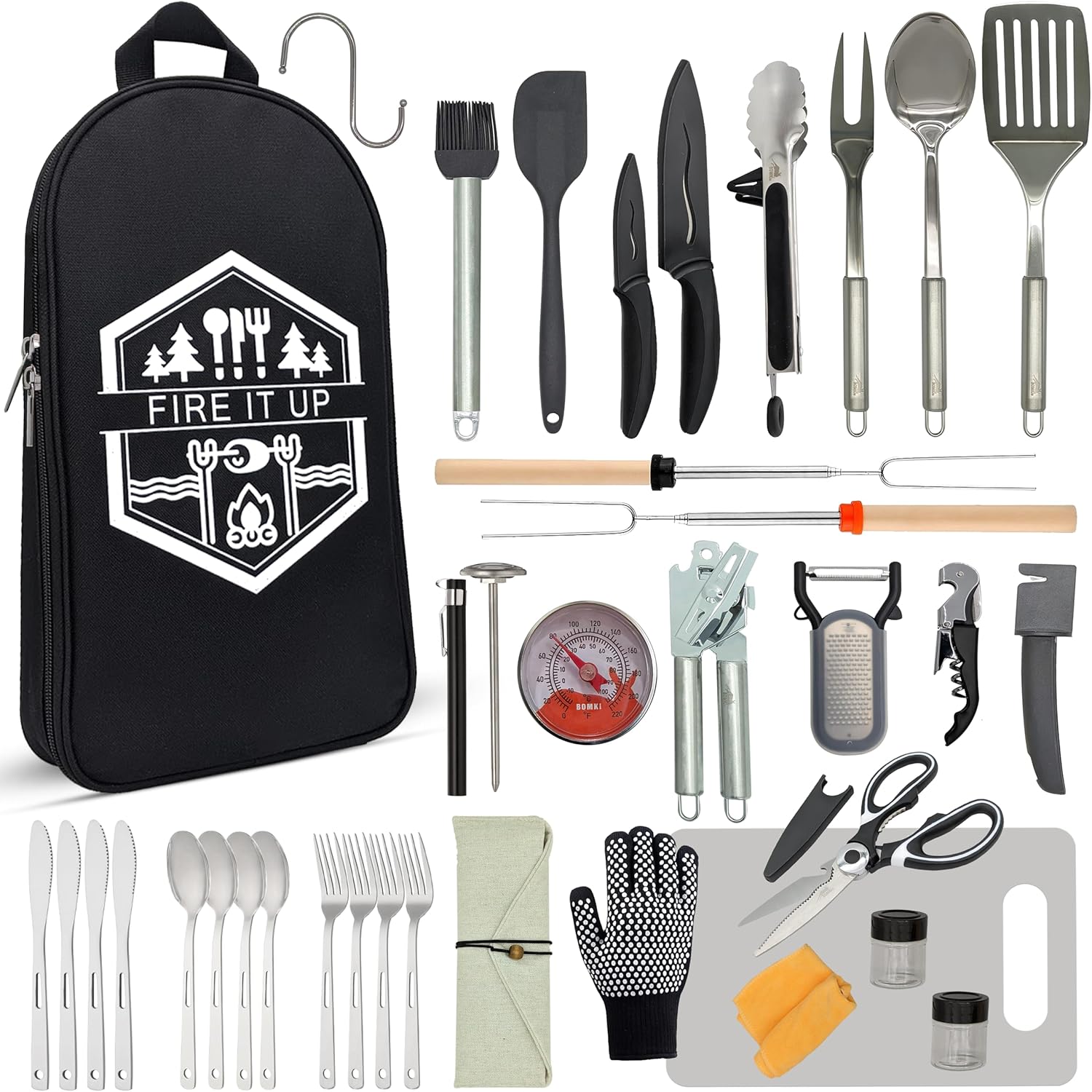 Camping Cooking Essentials Kit - Ensemble d'ustensiles de cuisine pour barbecue