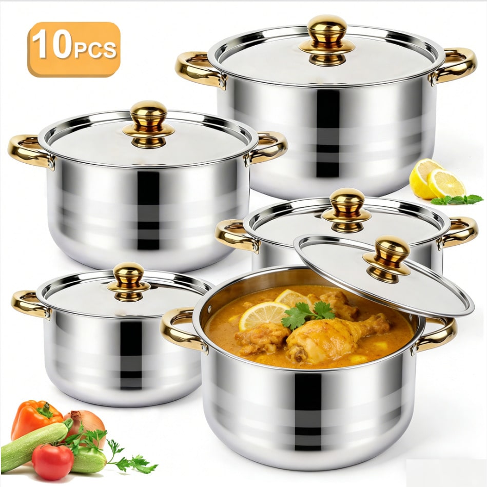 Camping Cooking Pan Set - Ensemble de casseroles en acier inoxydable,