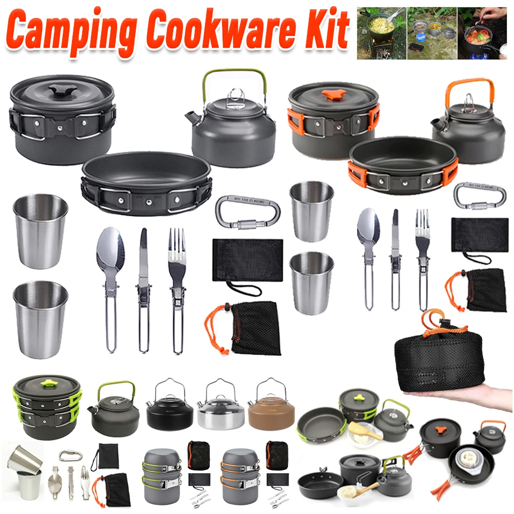 Camping Cooking Pan Set - Kit de cuisine de camping, bouilloire,