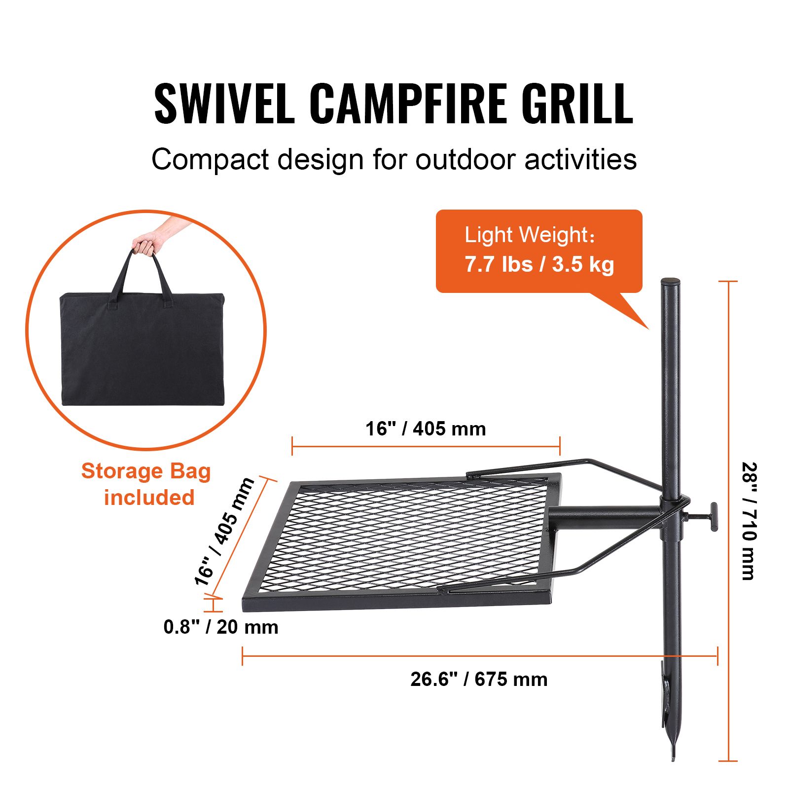 Camping Cooking Over Fire - Grille de camping pivotante, grille de